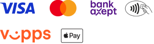 Logoene til Visa, MasterCard, BankAxept, Tæpp, Vipps og Apple Pay.